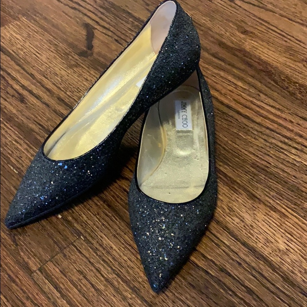 Jimmy Choo Black Sparkle Flats